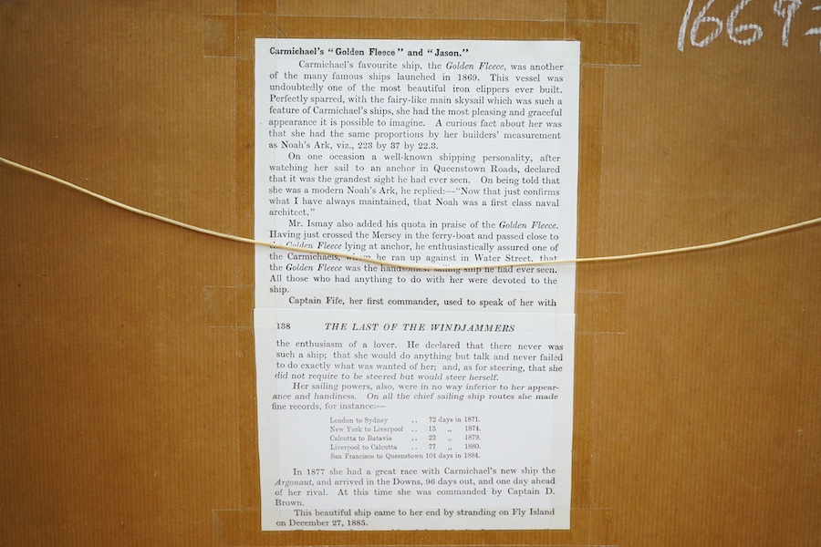 Naive English School, maritime oil on board, ‘Golden Fleece’, mongrammed and dated 1971, 35 x 52cm. Condition - poor